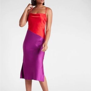 NWT Express Satin Color Block Cowl Neck Midi Dress